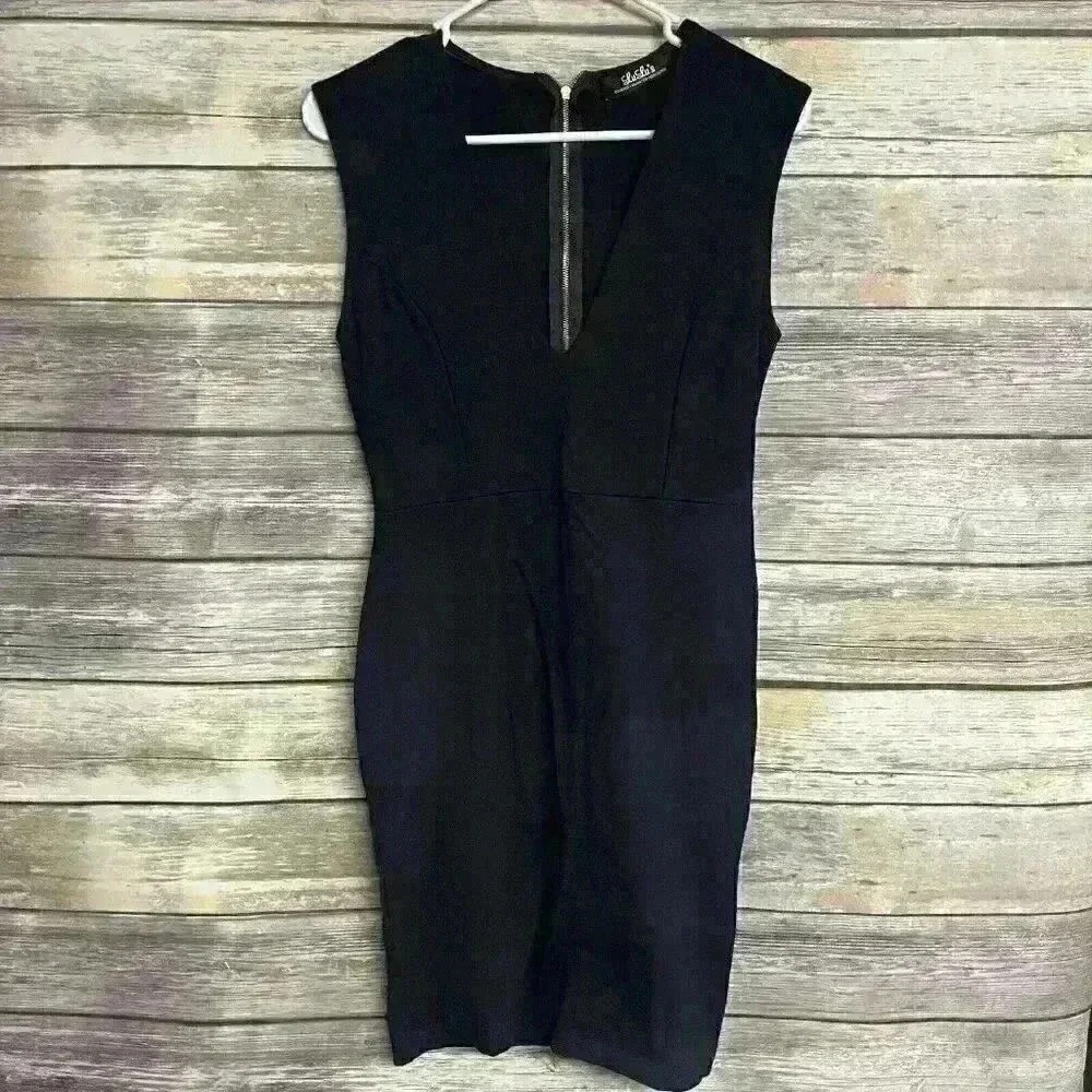 Lulus Size Large Deep V-Neck Mini Bodycon‎ Fitted Strech Little Black Dress